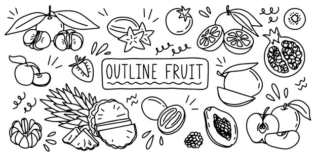 Vector fruta de alimentos frescos variables bosquejo de línea de icono de dibujo a mano alzada de garabato