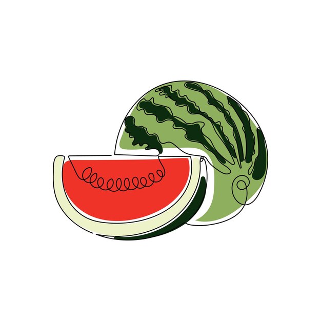 Fruta de baya de sandía en un estilo de dibujo de línea continua. Ilustración vectorial dibujada a mano.