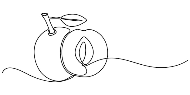 Fruta de ciruela en estilo de dibujo artístico de línea continua Esbozo de línea negra minimalista sobre fondo blanco