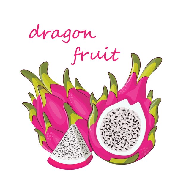 Fruta del dragón sobre fondo blanco diseño de verano rosa exótico tropical