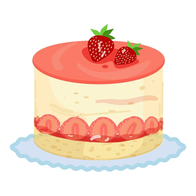 Vector fruta, fresa, pastel, icono, caricatura, vector, aniversario, comida, lindo, crema