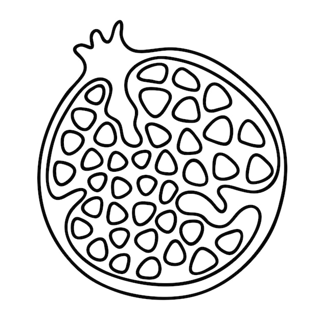 Fruta de granada cortada por la mitad ilustración vectorial de contorno para aplicaciones de alimentos y páginas web para colorear