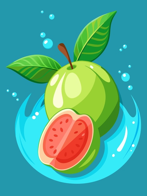 Una fruta de guayaba flota en una piscina refrescante de agua su vibrante piel verde esmeralda y textura moteada