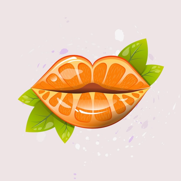 Vector fruta jugosa maquillaje de labios lápiz labial naranja verano beso jugoso