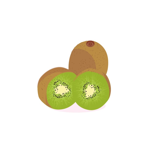 Fruta de kiwi entera madura y media fruta de kiwi aislada en el fondo blanco