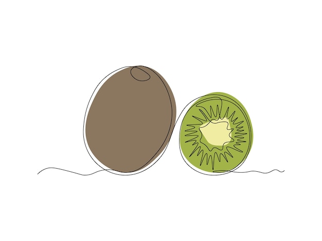 fruta de kiwi y un logotipo de boceto de dibujo artístico de una sola línea continua
