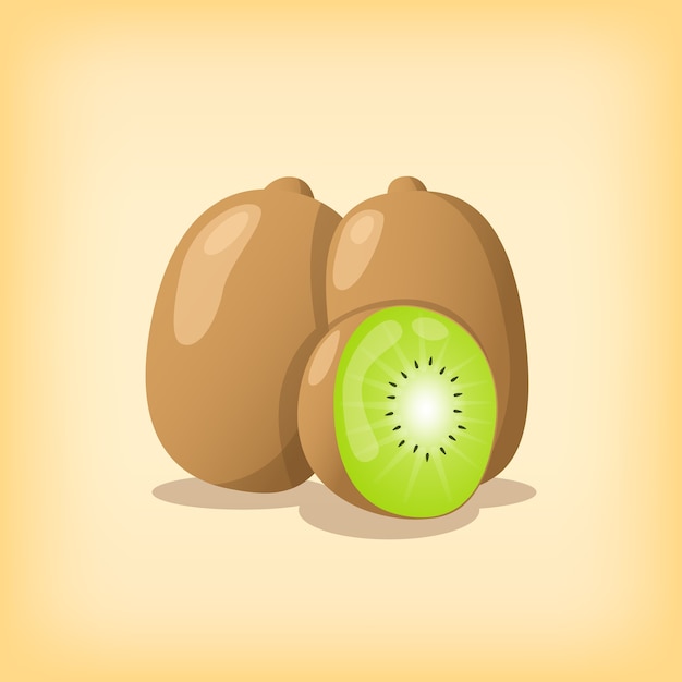 Fruta de kiwi única con forma completa y cortada en rodajas con un estilo moderno y una ilustración de tema de colores cálidos