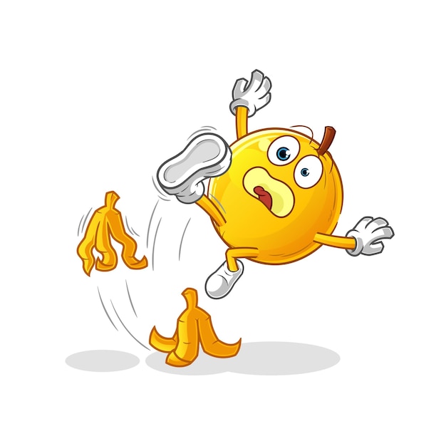 La fruta de Langsat se deslizó sobre el plátano. vector de mascota de dibujos animados
