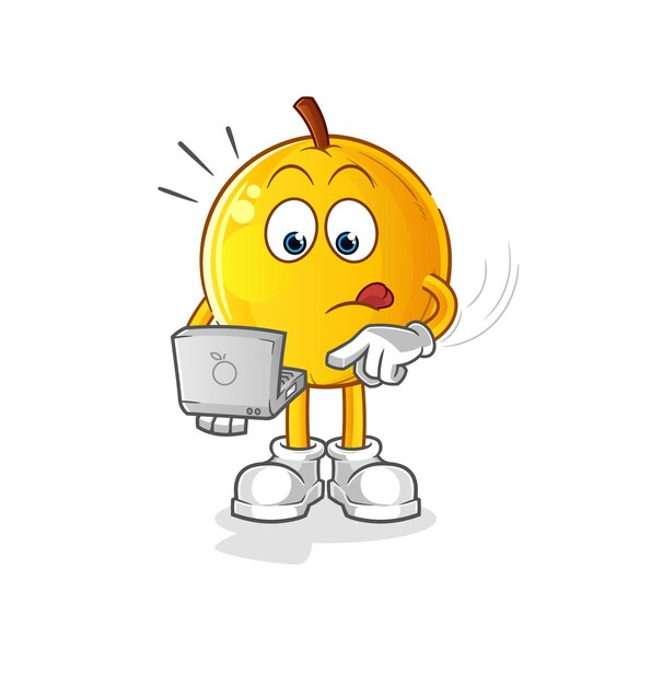 Fruta Langsat con mascota portátil. vector de dibujos animados