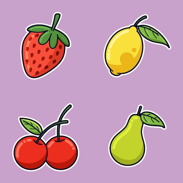 Fruta Lindo Dibujos Animados Fresa Lima Cereza Pera Vector