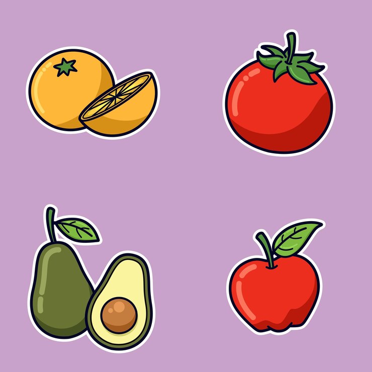 Vector fruta lindo dibujos animados naranja aguacate manzana tomate vector