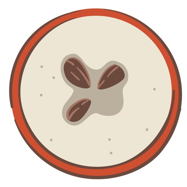 Fruta madura y sabrosa con semillas, icono aislado de ingrediente nutritivo. Pedazo de comida sana rica en nutrientes y vitaminas. Deliciosa merienda sabrosa comida otoñal. Dieta y nutrición, vector