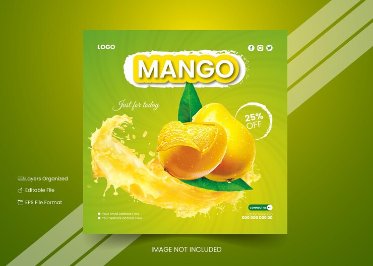 Fruta de mango fresca diseño de banner de plantilla para publicaciones en redes sociales