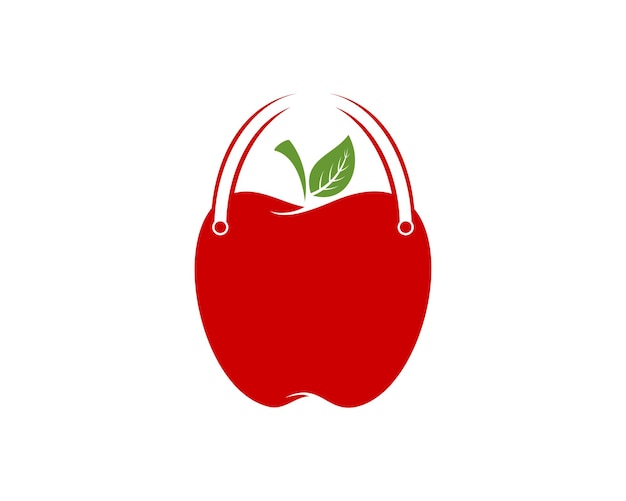 Fruta de manzana con logo en forma de bolsa de compras