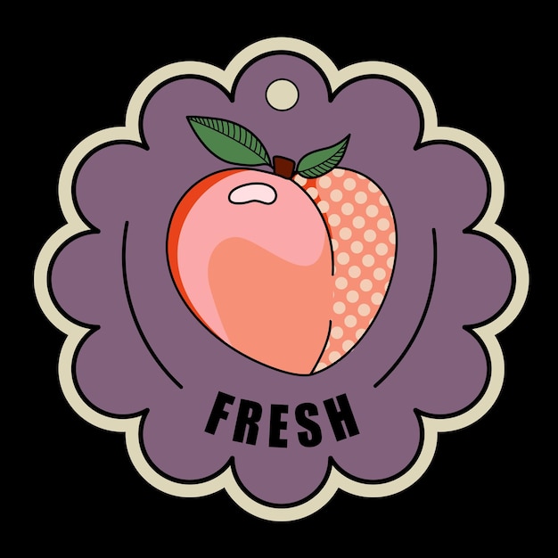 Vector fruta de melocotón en la rama con ilustración vectorial del icono de la hoja sticker de melocota de dibujos animados dulces fruta dulce