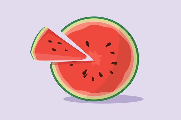 Fruta de melón de agua Concepto de fruta de verano jugosa brillante Ilustración vectorial plana de color aislada