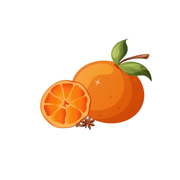 Fruta naranja con hojas y anís