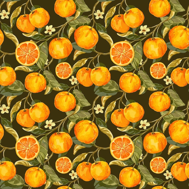 fruta naranja con rama acuarela pttern sin costuras