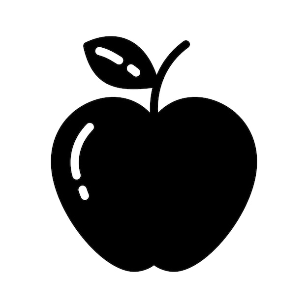 Fruta de otoño de silueta estilizada de manzana con tarjetas adhesivas de icono de hoja o concepto de diseño web aislado