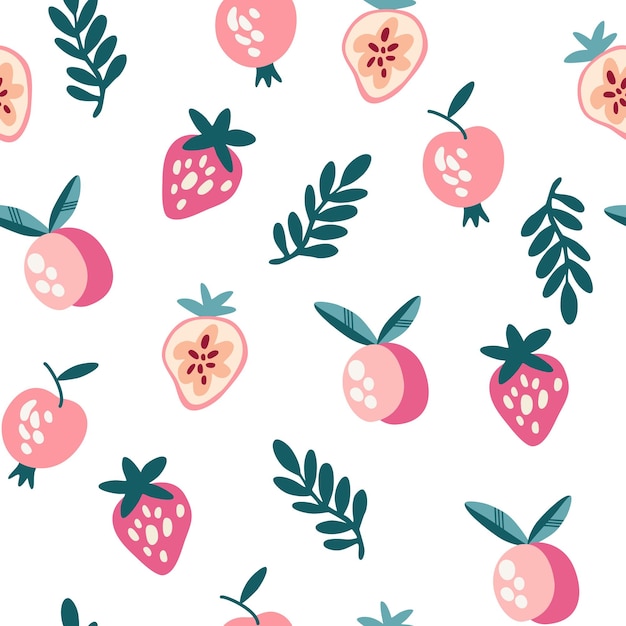 Fruta de patrones sin fisuras Fresa Deliciosa comida dulce Perfecta para imprimir menús y restaurantes textiles papel de regalo Ilustración vectorial dibujada a mano