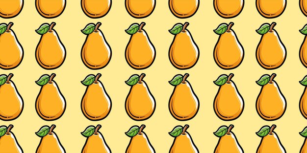 Vector fruta de pera vectorial con fondo de patrón sin costuras