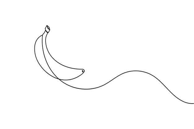 Fruta de plátano dibujo continuo de una línea y estilo minimalista aislar icono vectorial de contorno