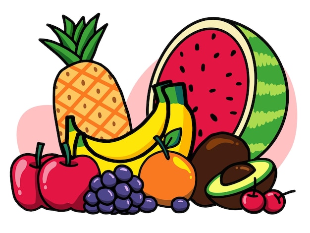 Fruta saludable ilustración de elementos vectoriales dibujados a mano de fruta fresca