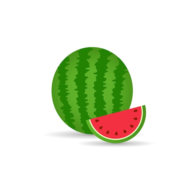 Fruta de sandía con icono vectorial de rebanada icono vectorio de sandía entera y en rebanadas con semillas coloreadas