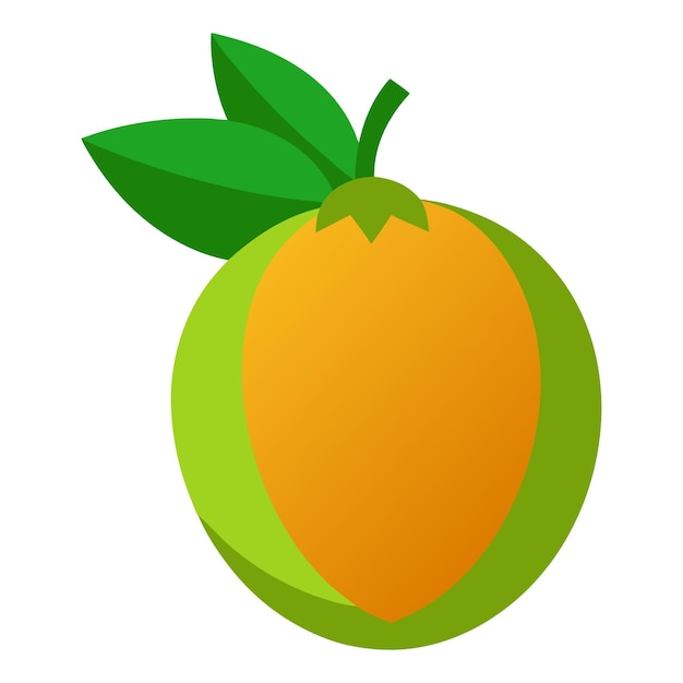 una fruta verde y naranja con una hoja verde en ella