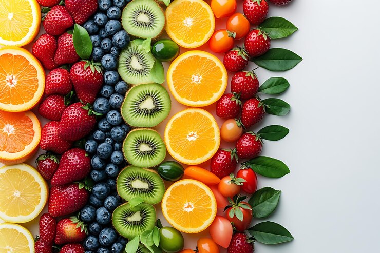 Vector frutas y bayas del arco iris