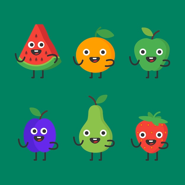 Vector las frutas y las bayas configuran personajes divertidos. ilustración de vector.