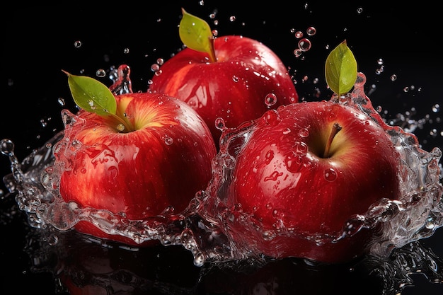 frutas cayendo en salpicaduras de agua aisladas sobre fondo negro