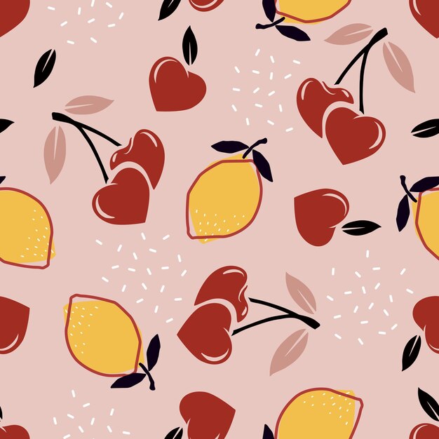 Frutas de cereza y limón de verano patrón sin costuras Vector EPS 10