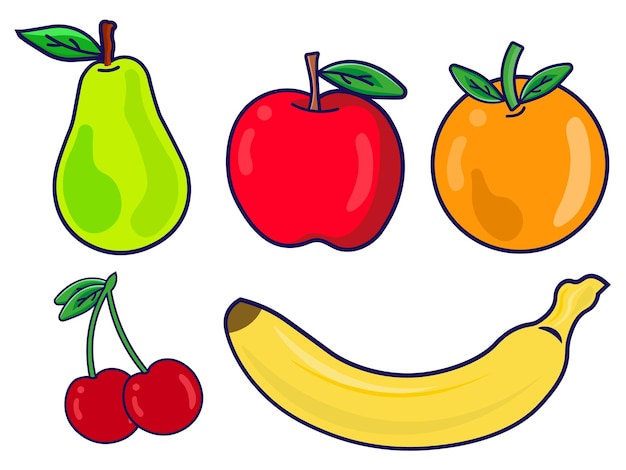 Frutas coloridas Vector Ilustración de dibujo colorido editable