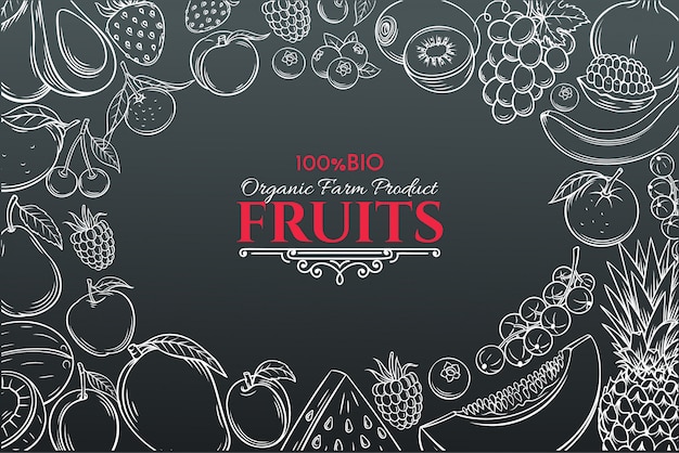 Frutas dibujadas a mano para el mercado de agricultores