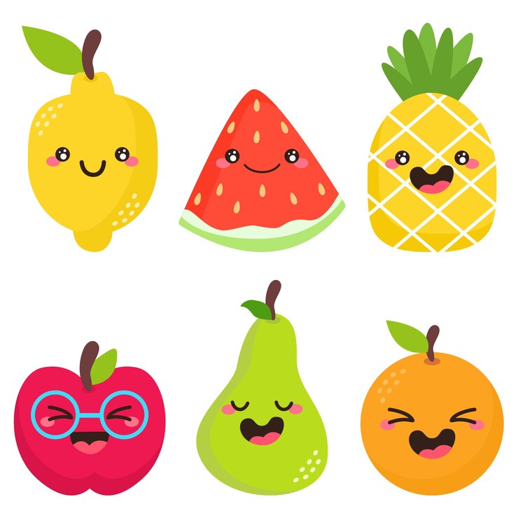 Frutas de dibujos animados bonitas limón sandía piña manzana pera y naranja