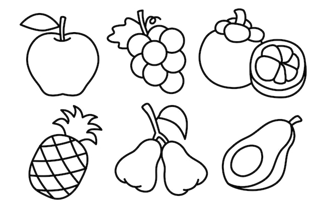 Vector frutas diseñadas con línea negra aislada un diseño de ilustración vectorial apple