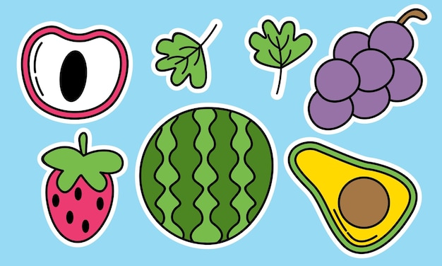 Frutas de fideos. Fruta tropical natural, frutas orgánicas o comida vegetariana. Iconos aislados vectoriales