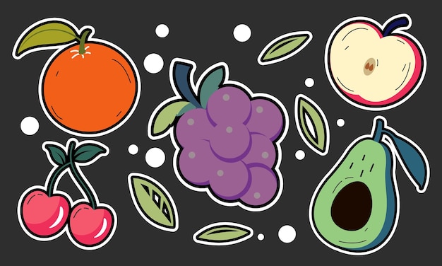 Frutas de fideos. Fruta tropical natural, frutas orgánicas o comida vegetariana. Iconos aislados vectoriales
