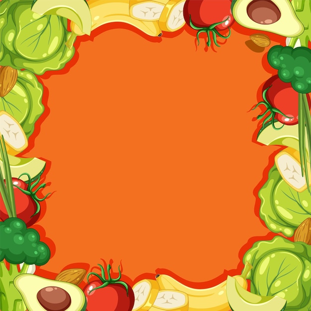 Vector frutas y hortalizas aframe border template en fondo naranja