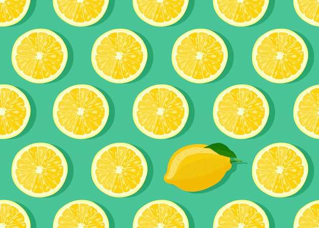 Vector frutas de limón rebanada de patrones sin fisuras