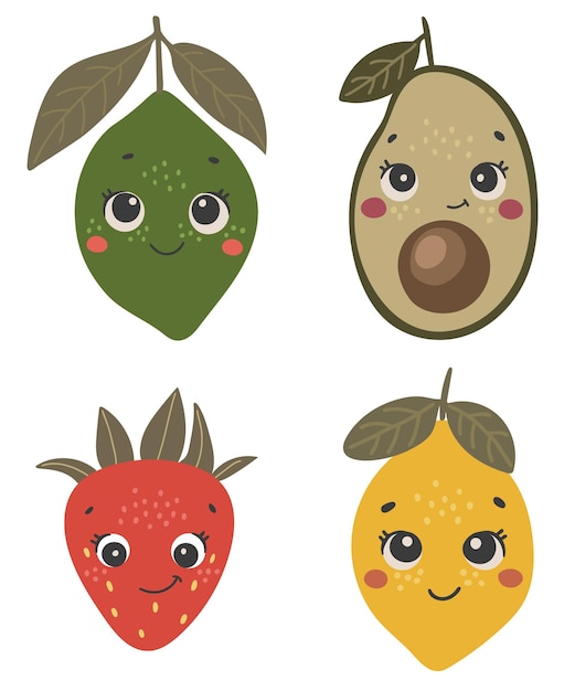 Frutas lindas se colección elementos de bebé frutas con ojos