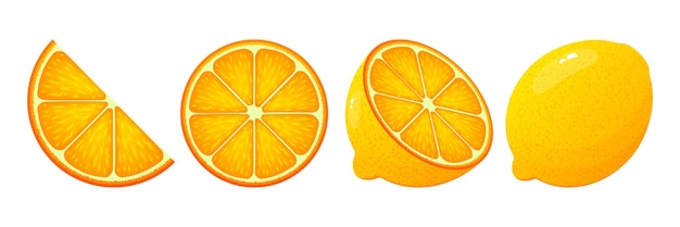 Frutas de naranja en rodajas Íconos de cítricos cortados con naranja fresca Frutas orgánicas para jugo de limonada o vitamina C