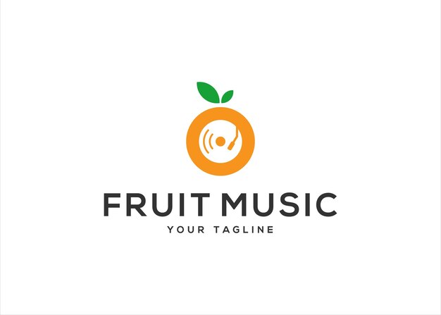 frutas naranjas frescas con plantilla de diseño de logotipo de música