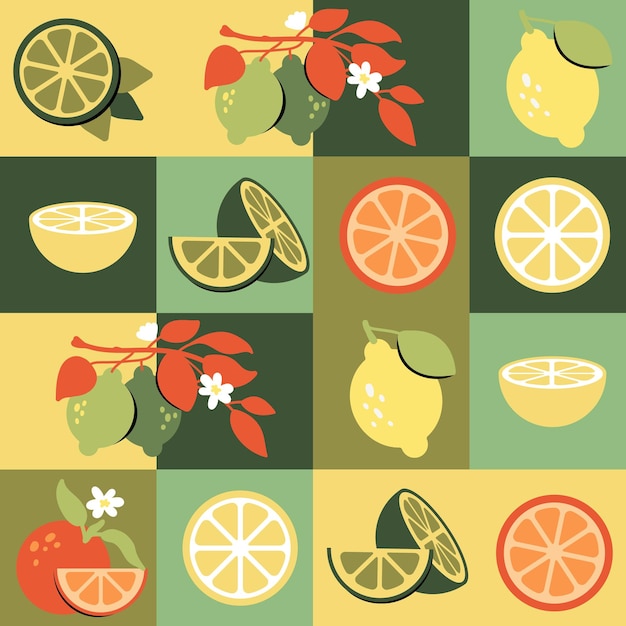 Frutas orgánicas con patrón sin costuras Ilustración vectorialFrutas orgánicas con patrón sin costuras Naranja y limón