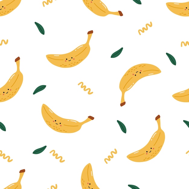 Frutas patrón frutas lindas con cara niños patrón verano patrón sin costuras arte de plátano