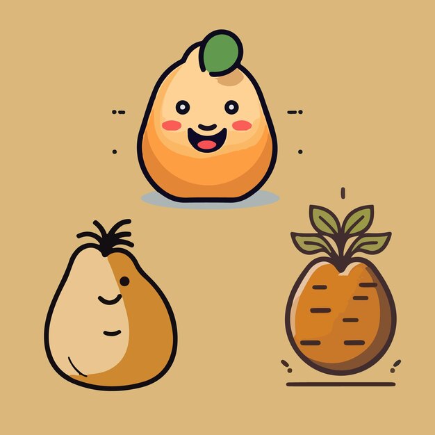 Frutas de pera de dibujos animados aisladas