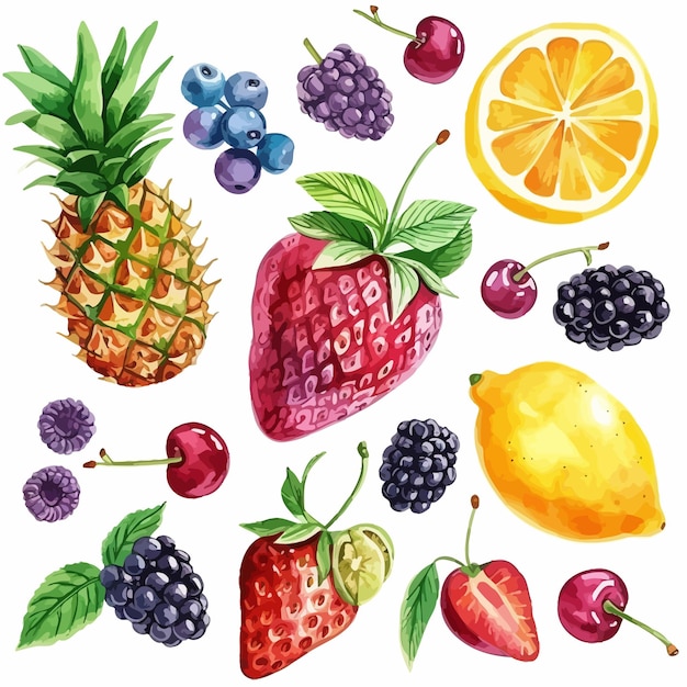 Vector frutas pintadas a mano