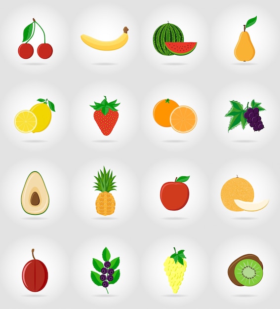 Frutas planas iconos con la sombra.