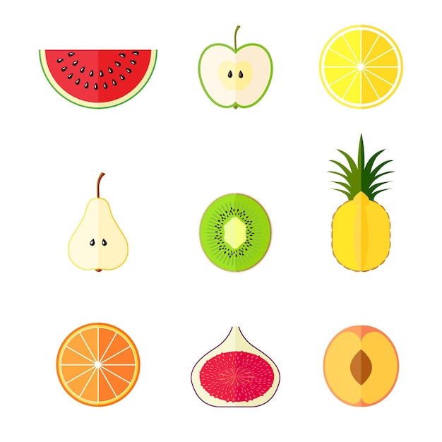 Frutas planas ilustración vectorial